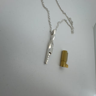 Handmade sterling silver Twisted chastity key pendant for Burg Wächter cylinder lock on silver necklace