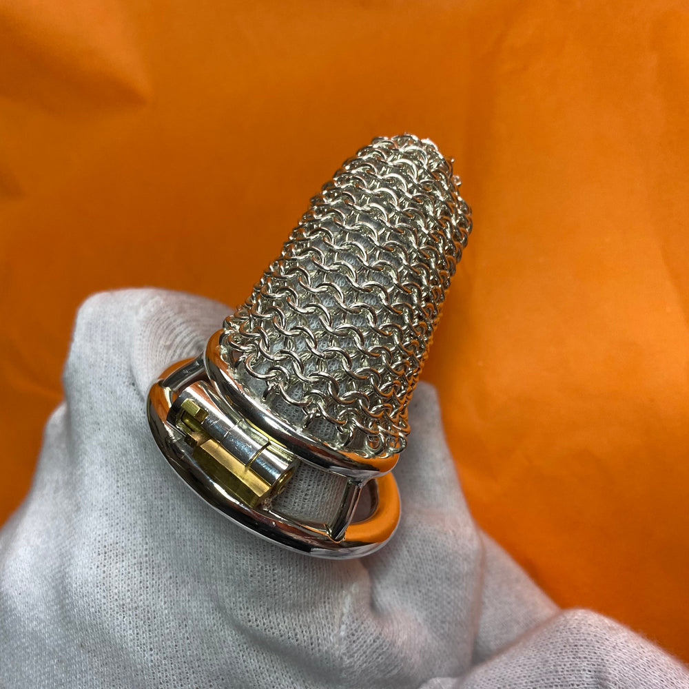 silver handmade Chain Mail Chastity cage
